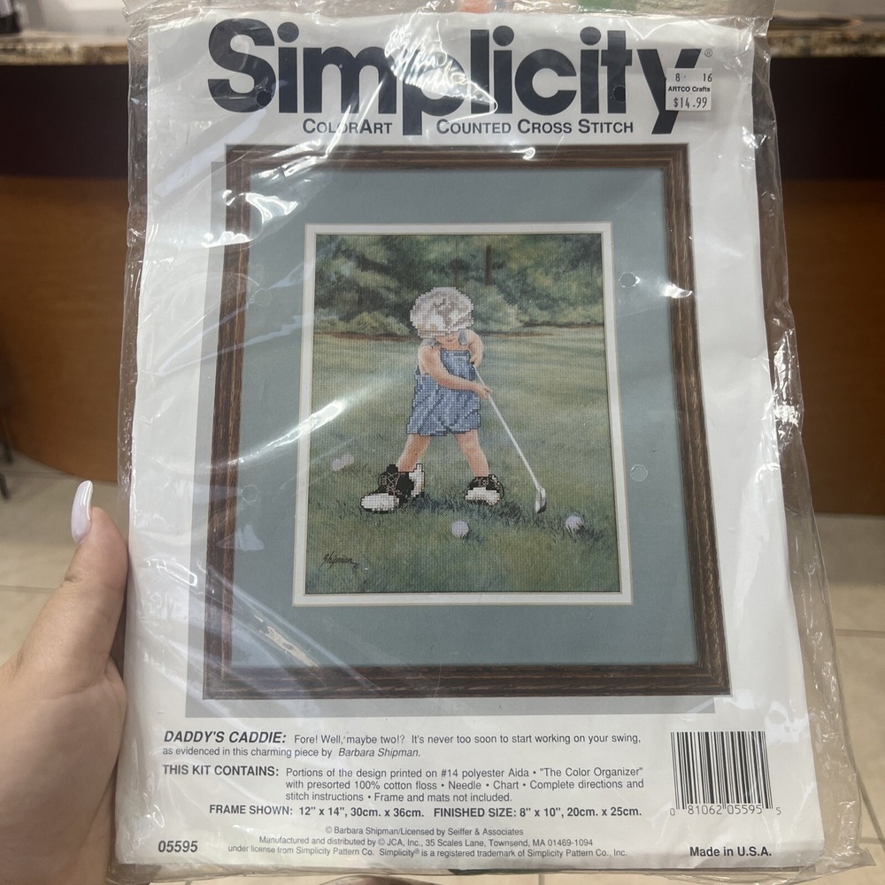 Simplicity Color Art Counted Cross Stitch 05595 Daddy's Caddie 8x10 Golf‎ Child